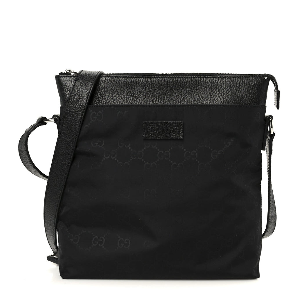 Nylon Monogram Dollar Calfskin Flat Messenger Bag Black