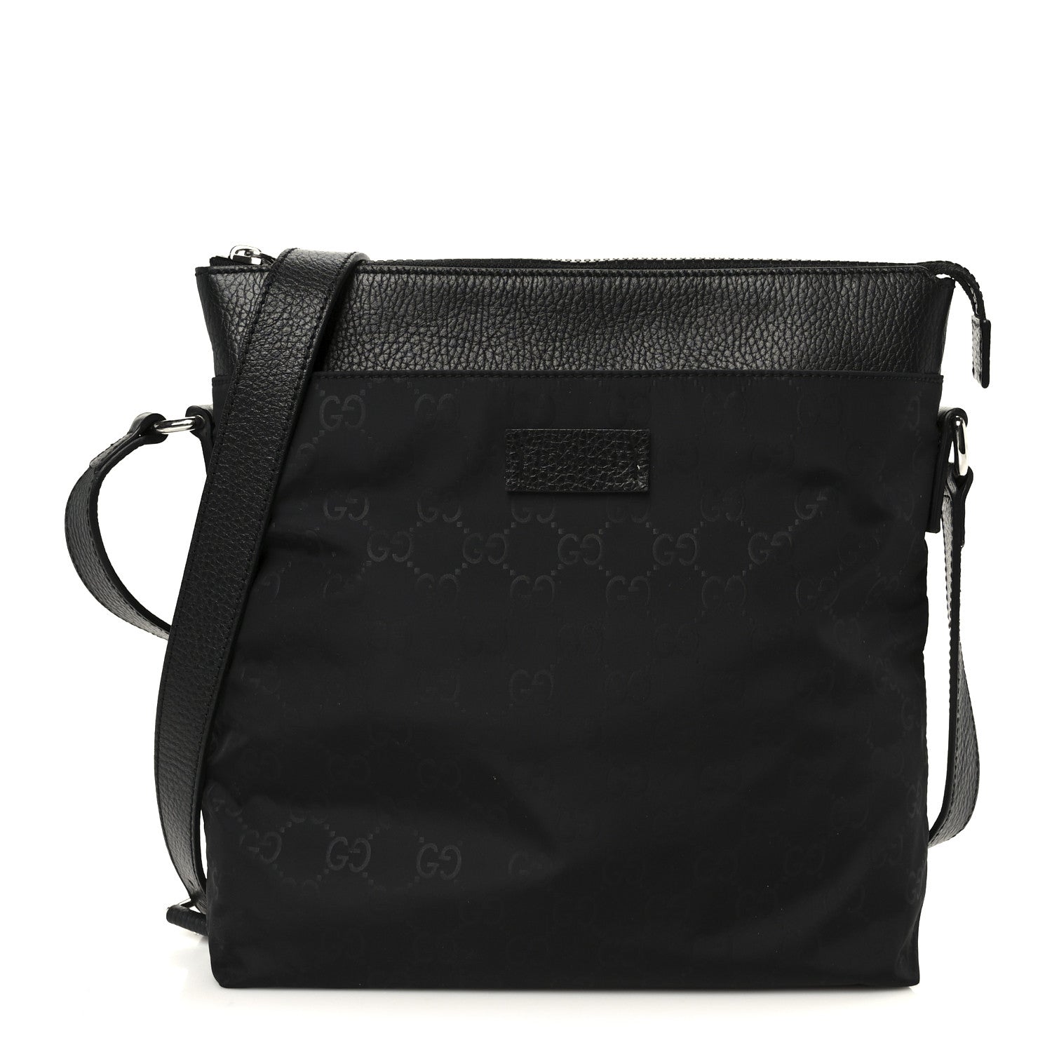 Nylon Monogram Dollar Calfskin Flat Messenger Bag Black