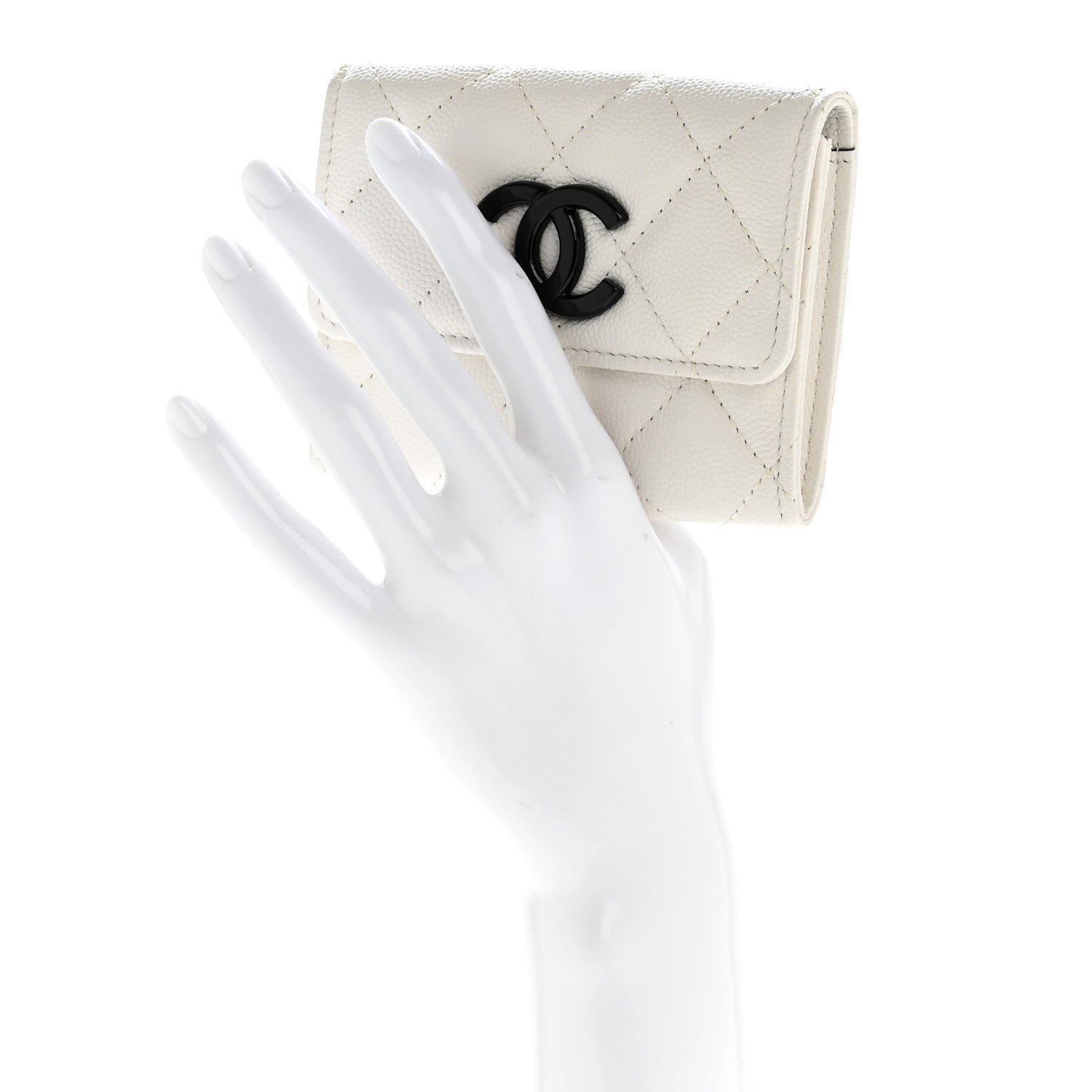 Caviar Quilted My Everything Flap  Holder Wallet White Black
