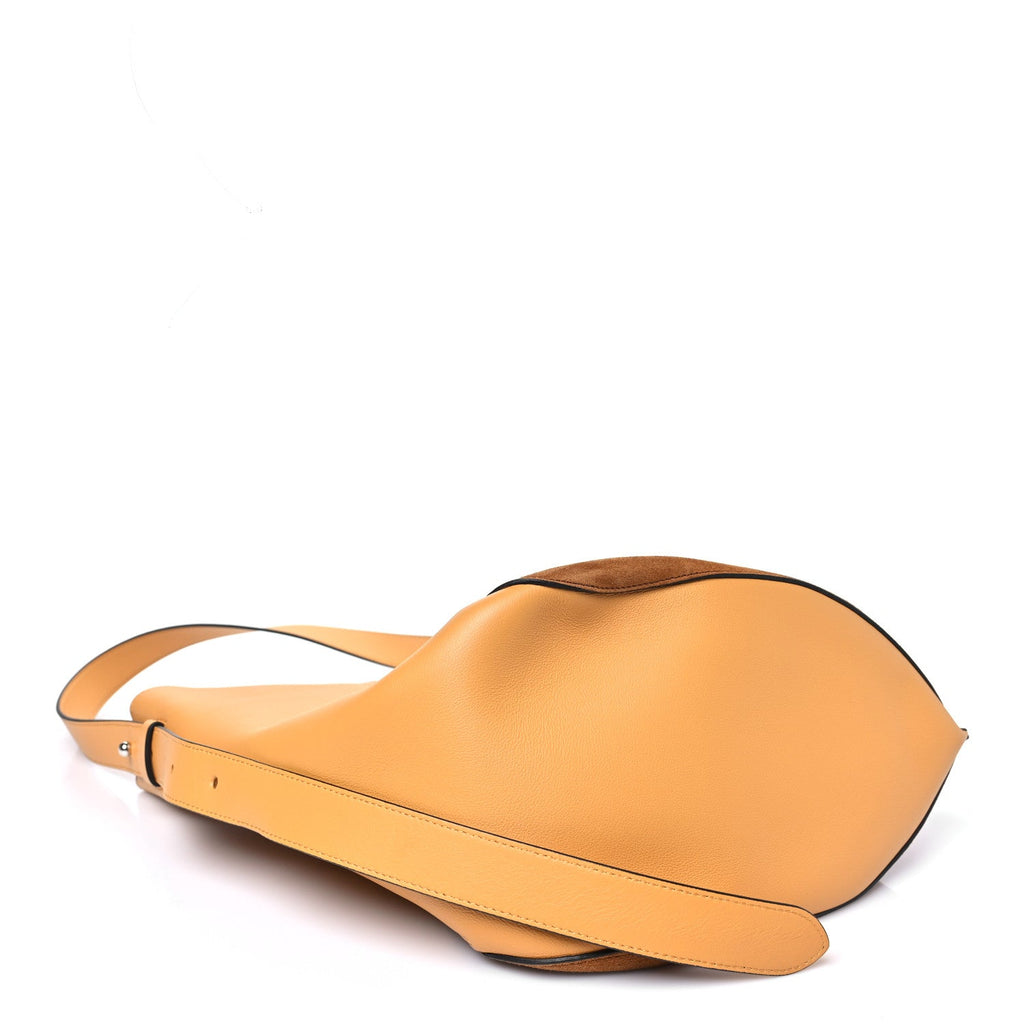 Suede Calfskin Hook Bag Brown Yellow