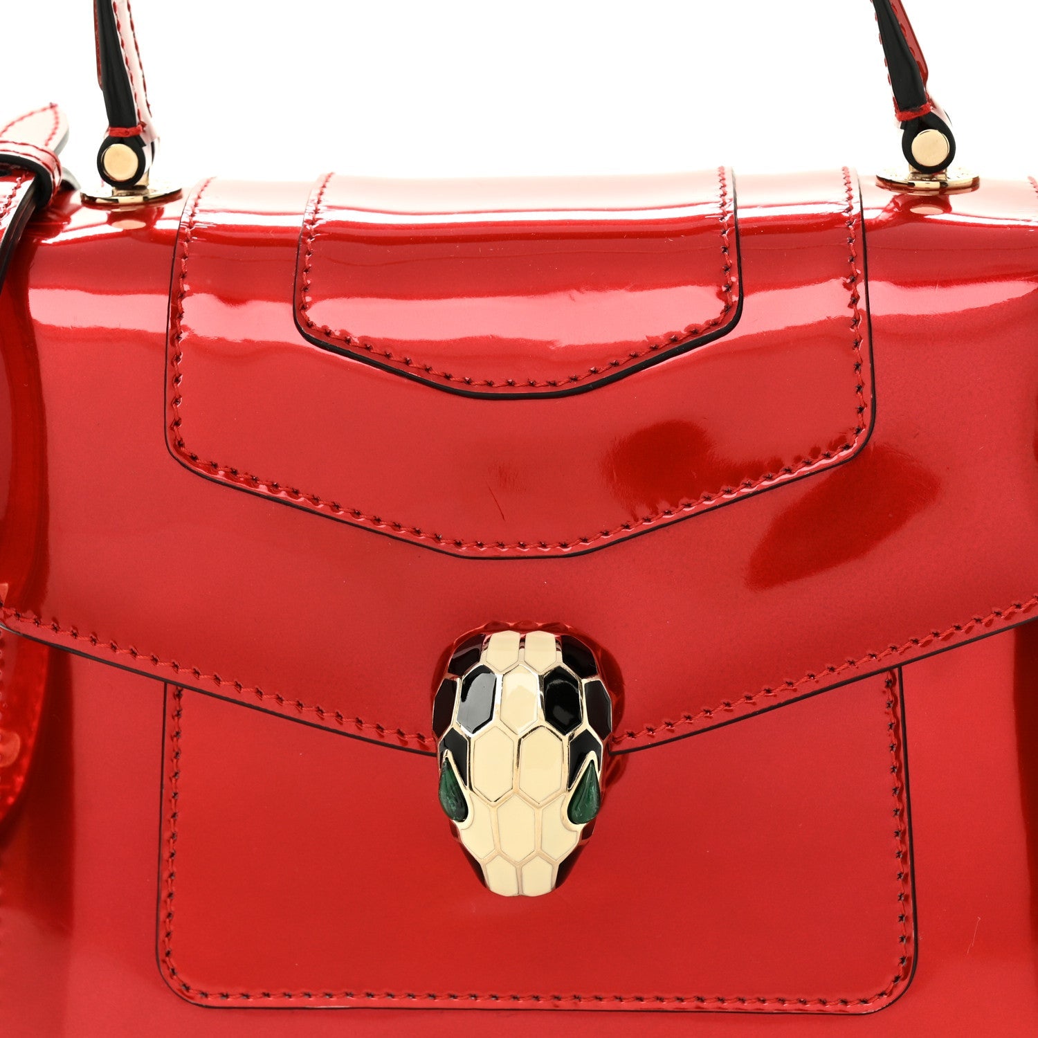 Metallic Calfskin Serpenti Forever Top Handle Dark Red