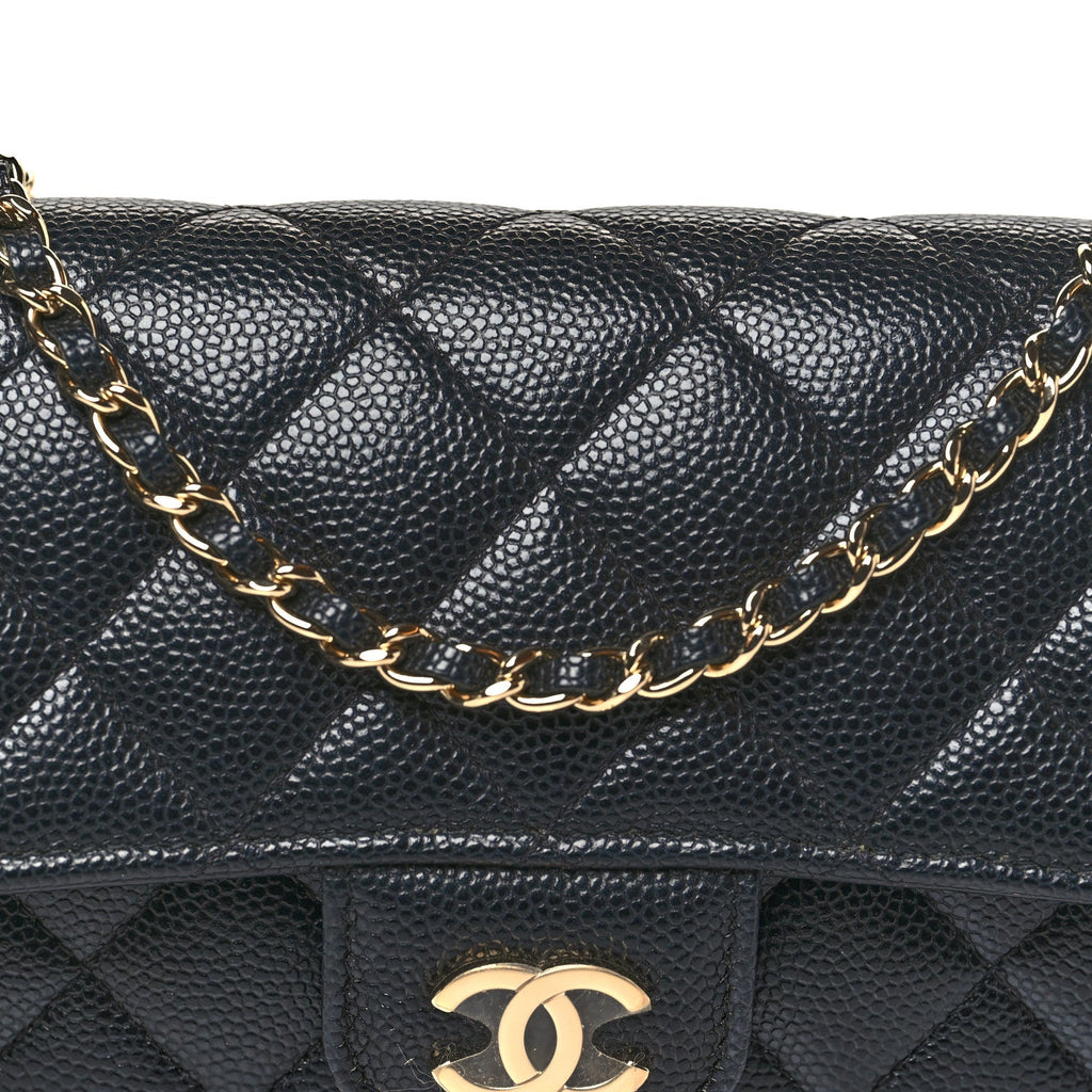 Caviar Quilted Glasses Case With Chain Black