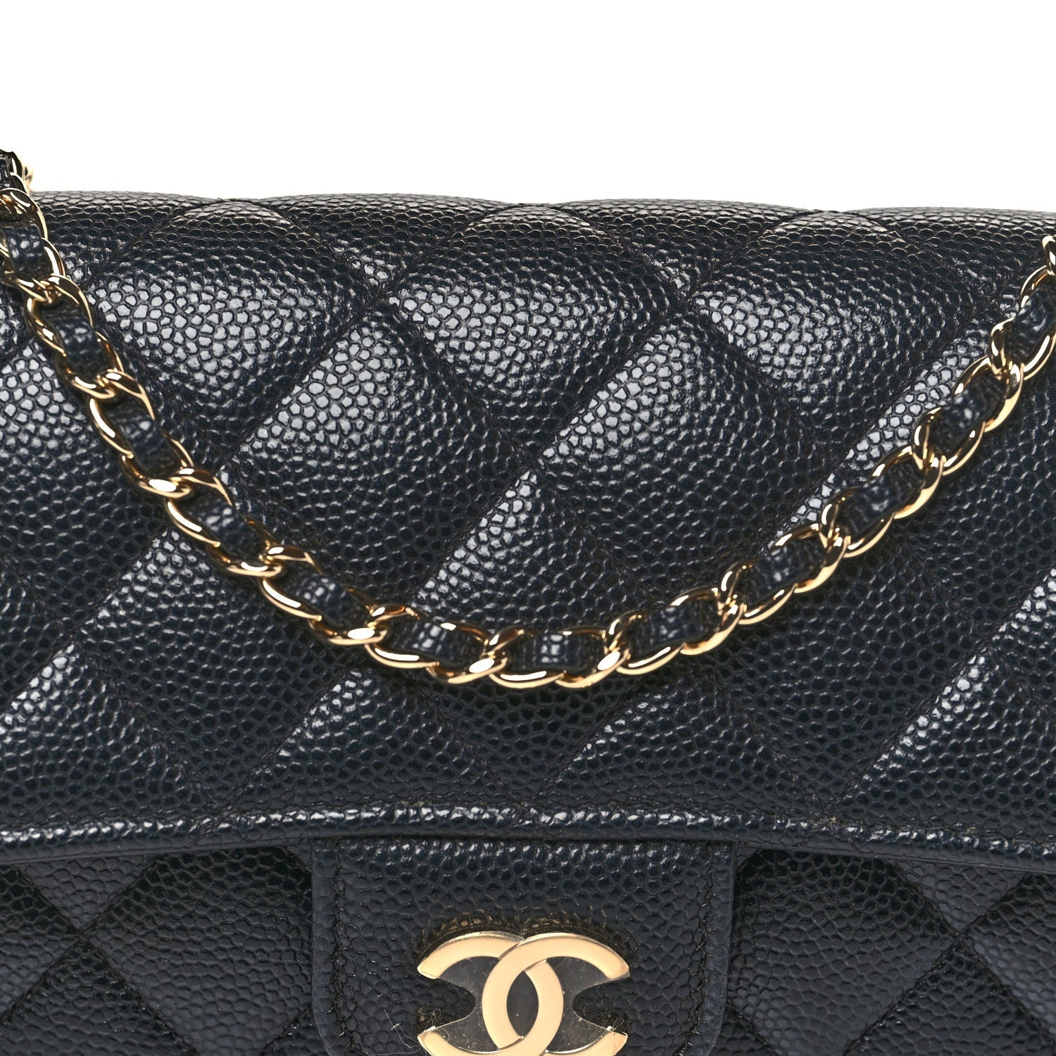 Caviar Quilted Glasses Case With Chain Black