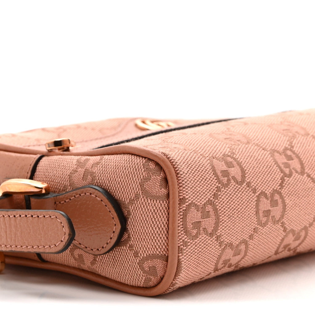 Monogram Textured Dollar Calfskin Mini Ophidia Shoulder Bag Cloche Rose Pink