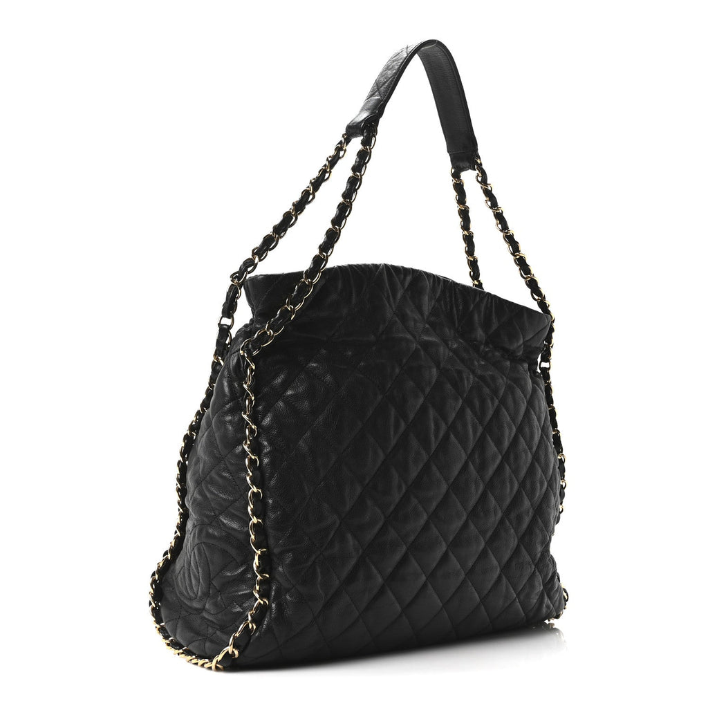 Calfskin Quilted Large Chain Me Hobo Black