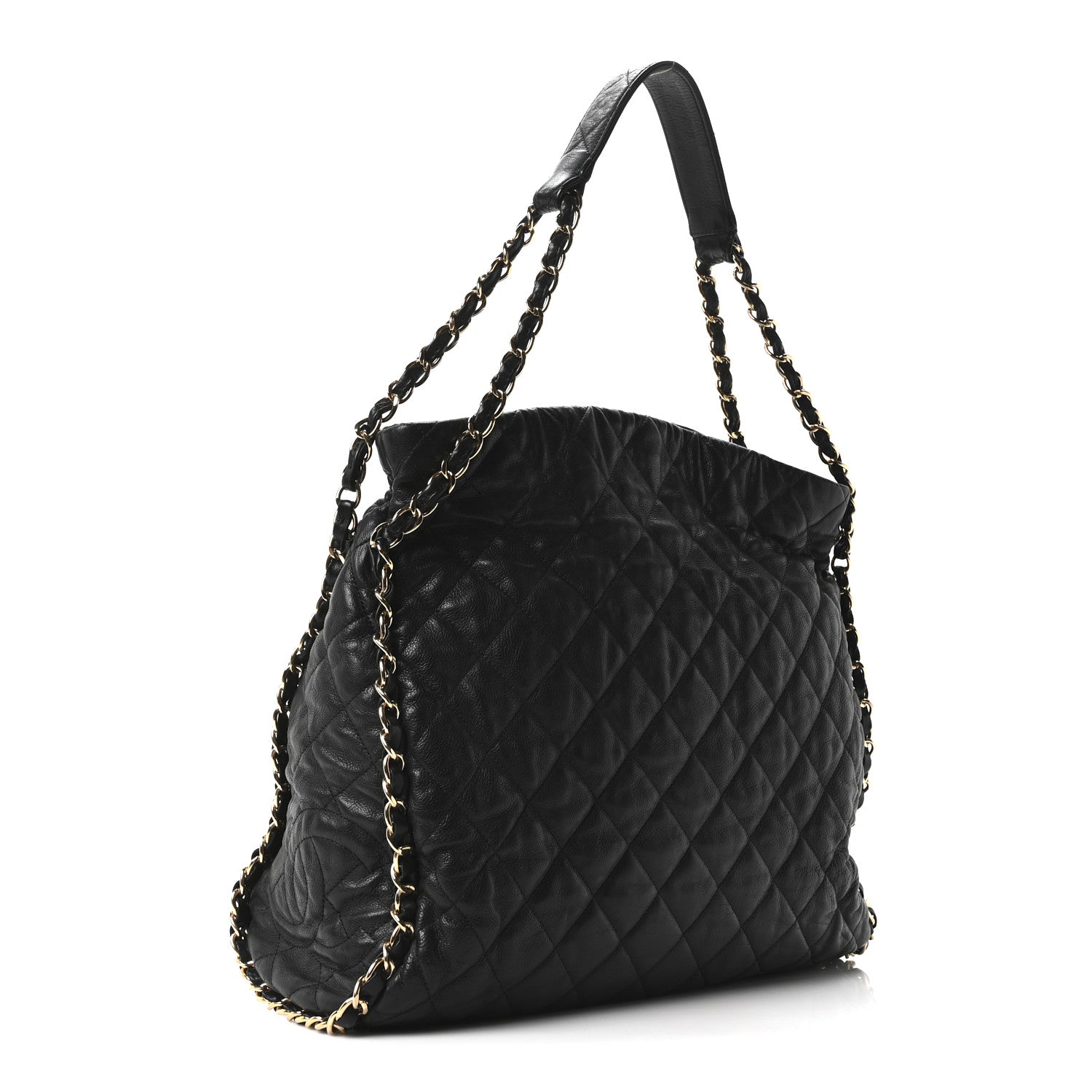 Calfskin Quilted Large Chain Me Hobo Black