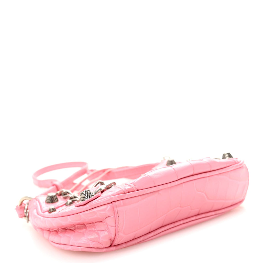 Extra Supple Calfskin Crocodile Embossed Le Cagole Mini Purse With Chain Sweet Pink
