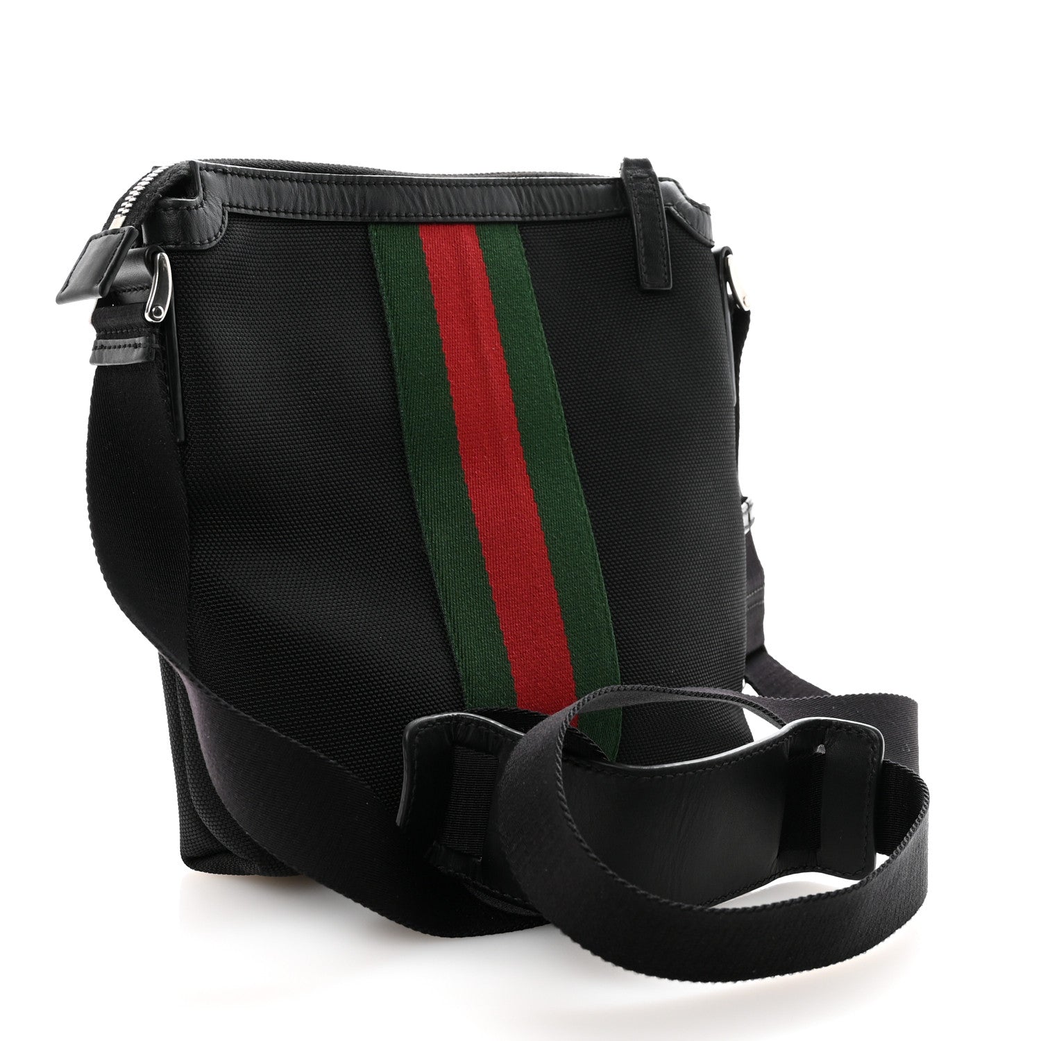 Techno Canvas Selleria Calfskin Web Small Flat Messenger Bag Black