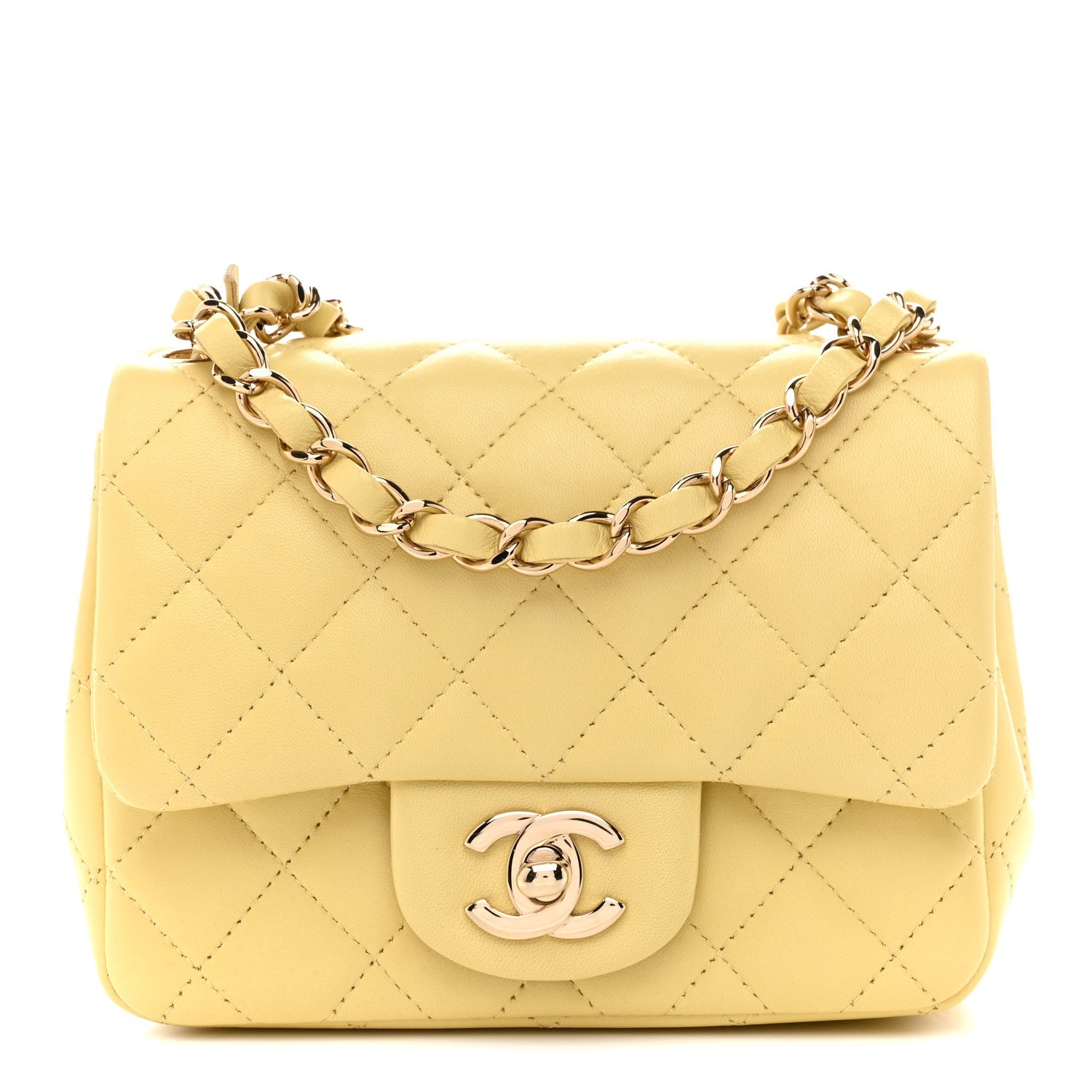 Lambskin Quilted Mini Square Flap Light Yellow