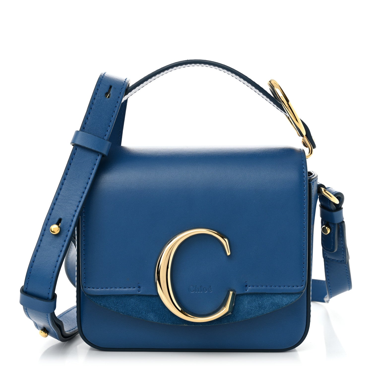 Shiny Calfskin Suede Mini C Bag Smoky Blue