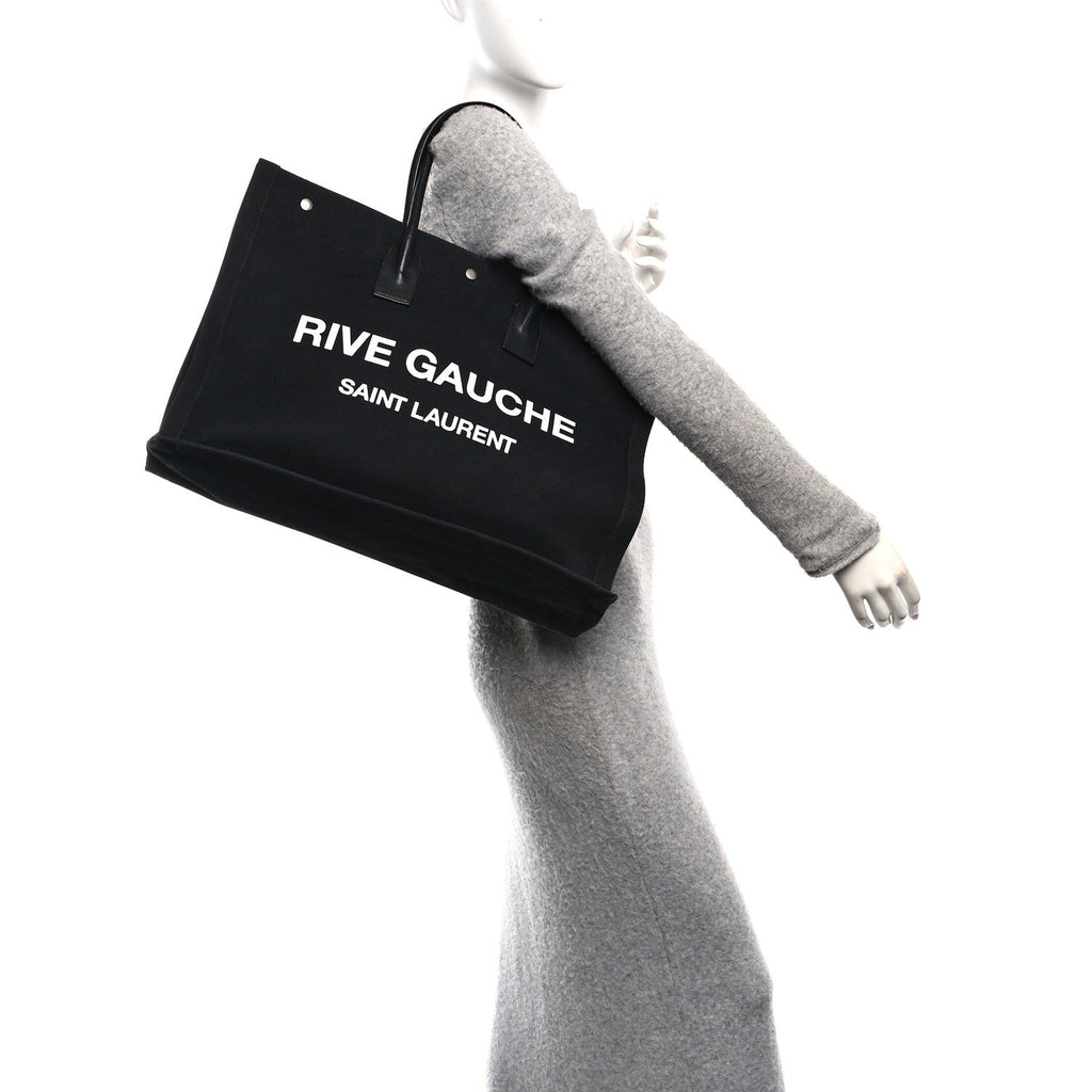 Linen Calfskin Rive Gauche Tote Black