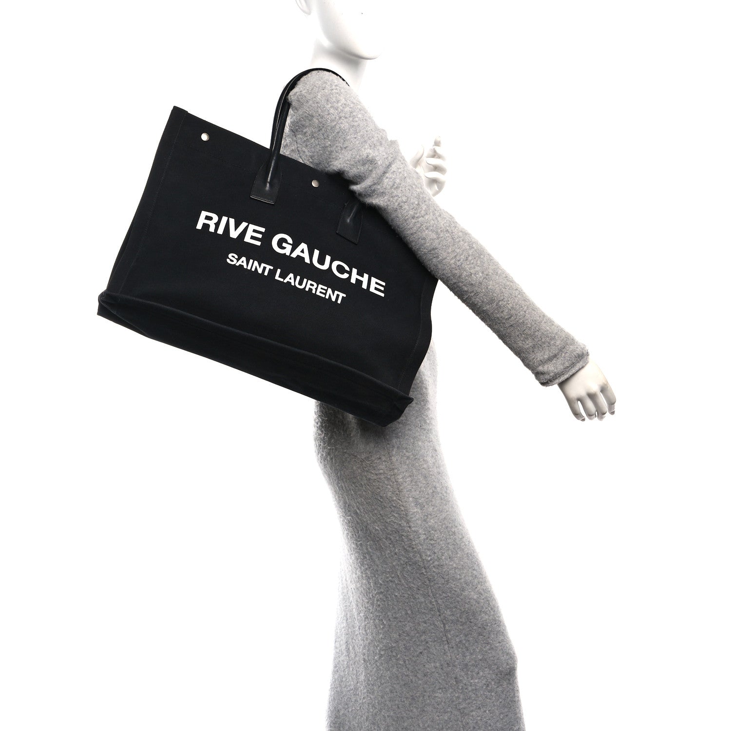 Linen Calfskin Rive Gauche Tote Black