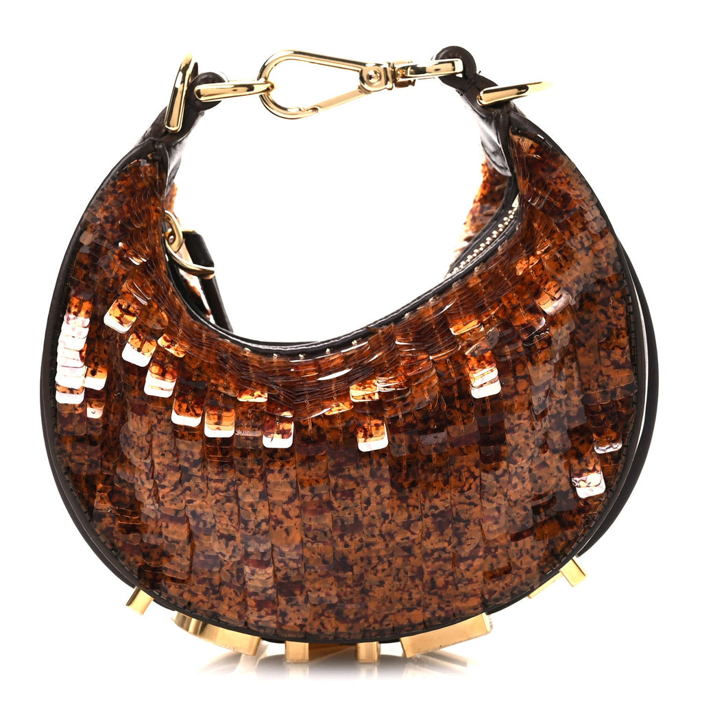 Sequin Paillettes Shiny Nappa Nano Fendigraphy Hobo Charm Brown