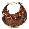 Sequin Paillettes Shiny Nappa Nano Fendigraphy Hobo Charm Brown