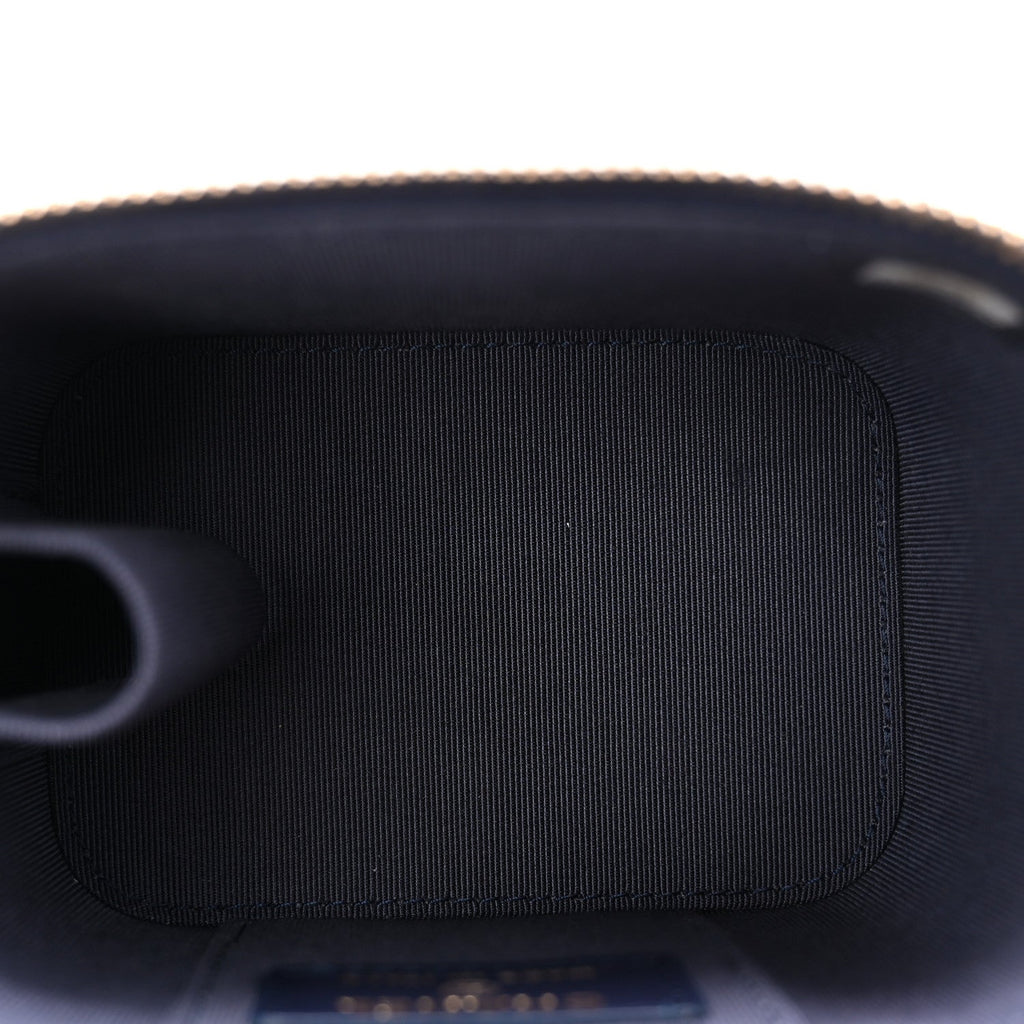 Caviar Quilted Mini Vanity Case With Chain Navy Blue