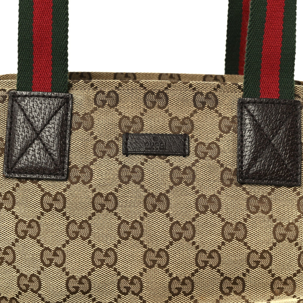 GG Monogram Small Web Handle Bucket Tote Dark Brown