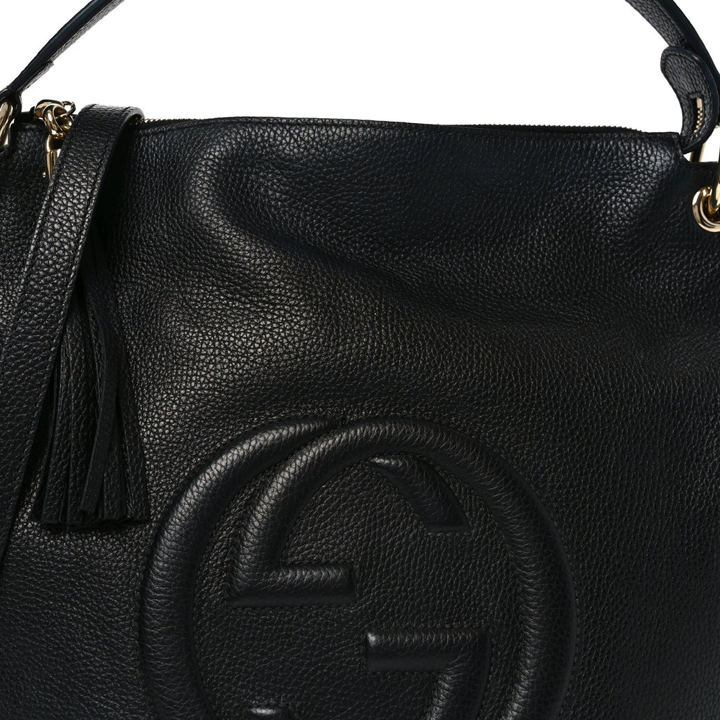 Pebbled Calfskin Large Soho Hobo Black