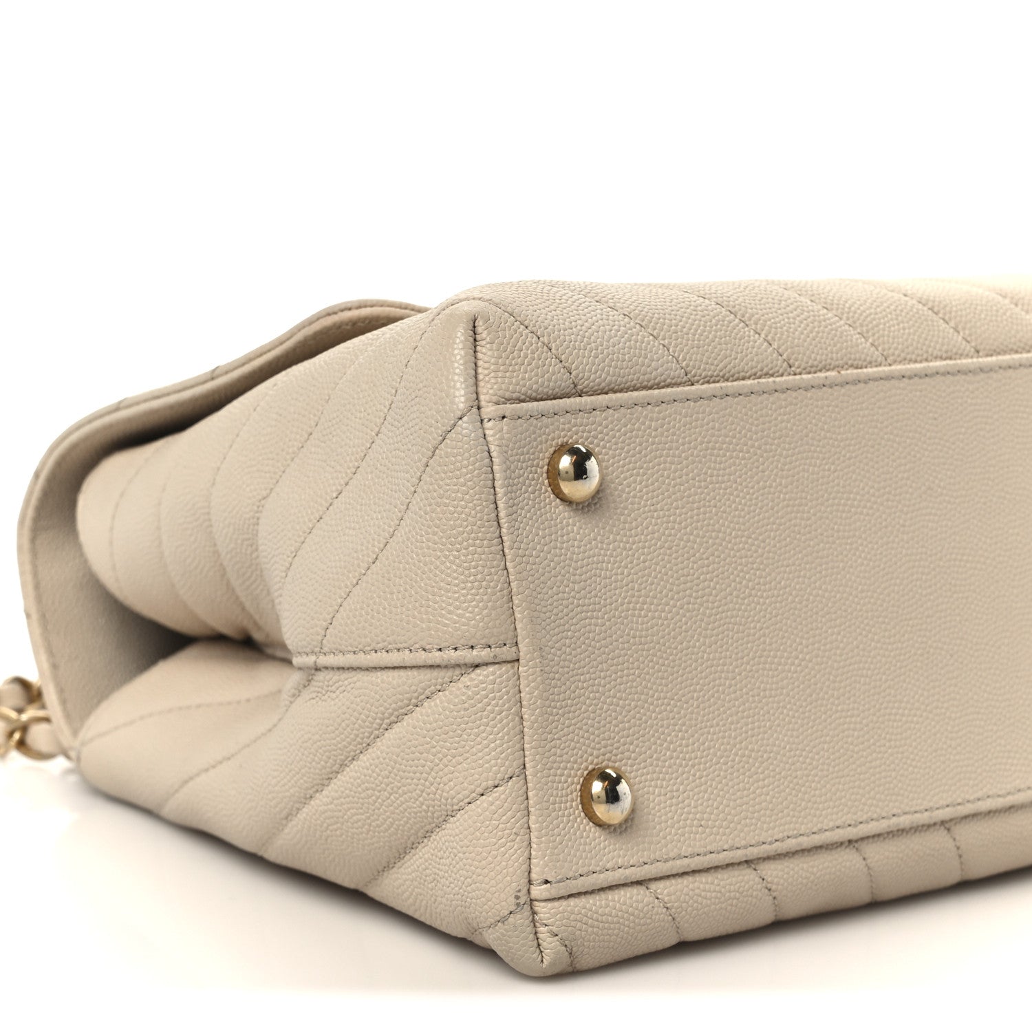 Caviar Lizard Embossed Chevron Quilted Small Coco Handle Flap Beige