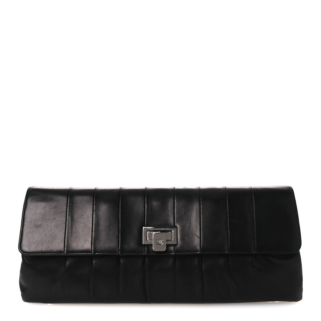 Lambskin Vertical Quilted Clutch Black