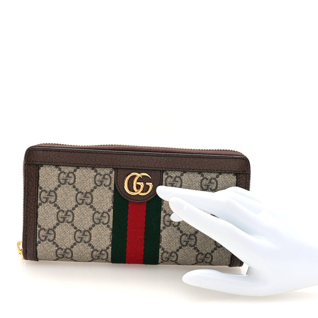 GG Supreme Monogram Web Ophidia Zip Around Wallet Brown