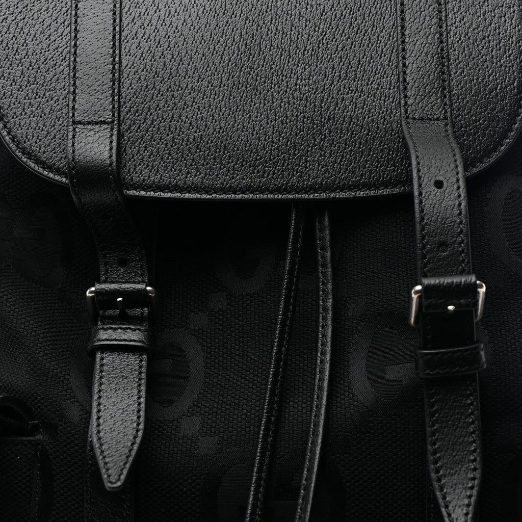 Monogram Jumbo GG Textured Dollar Calfskin Web Double Buckle Backpack Black