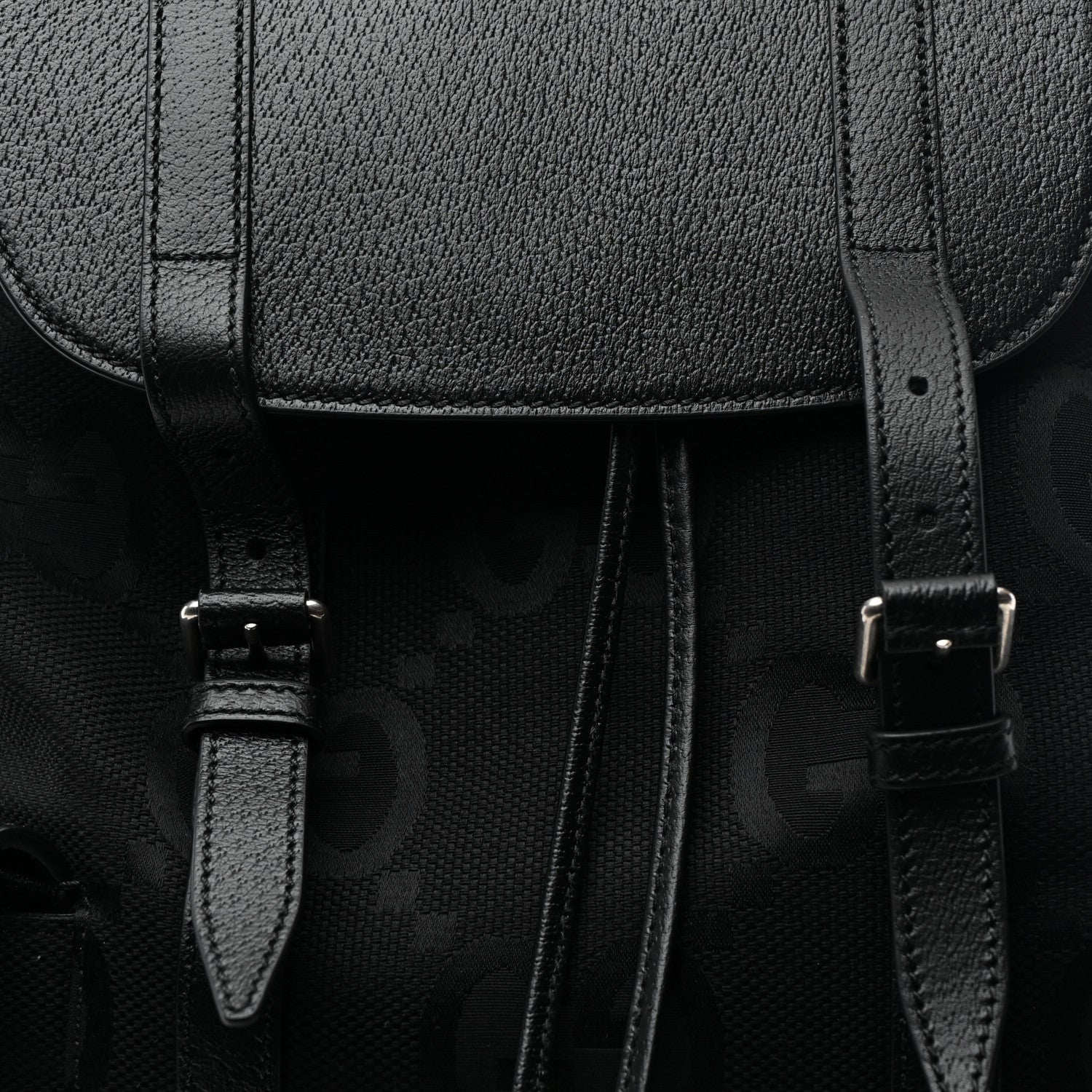 Monogram Jumbo GG Textured Dollar Calfskin Web Double Buckle Backpack Black