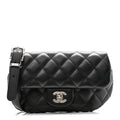 Calfskin Quilted CC Uniform Flap Belt Bag Black