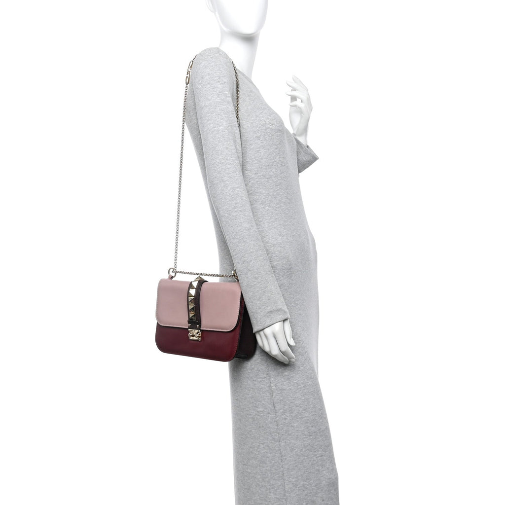 Vitello Tri-Color Medium Glam Lock Rockstud Flap Rubin Water Rose Marine