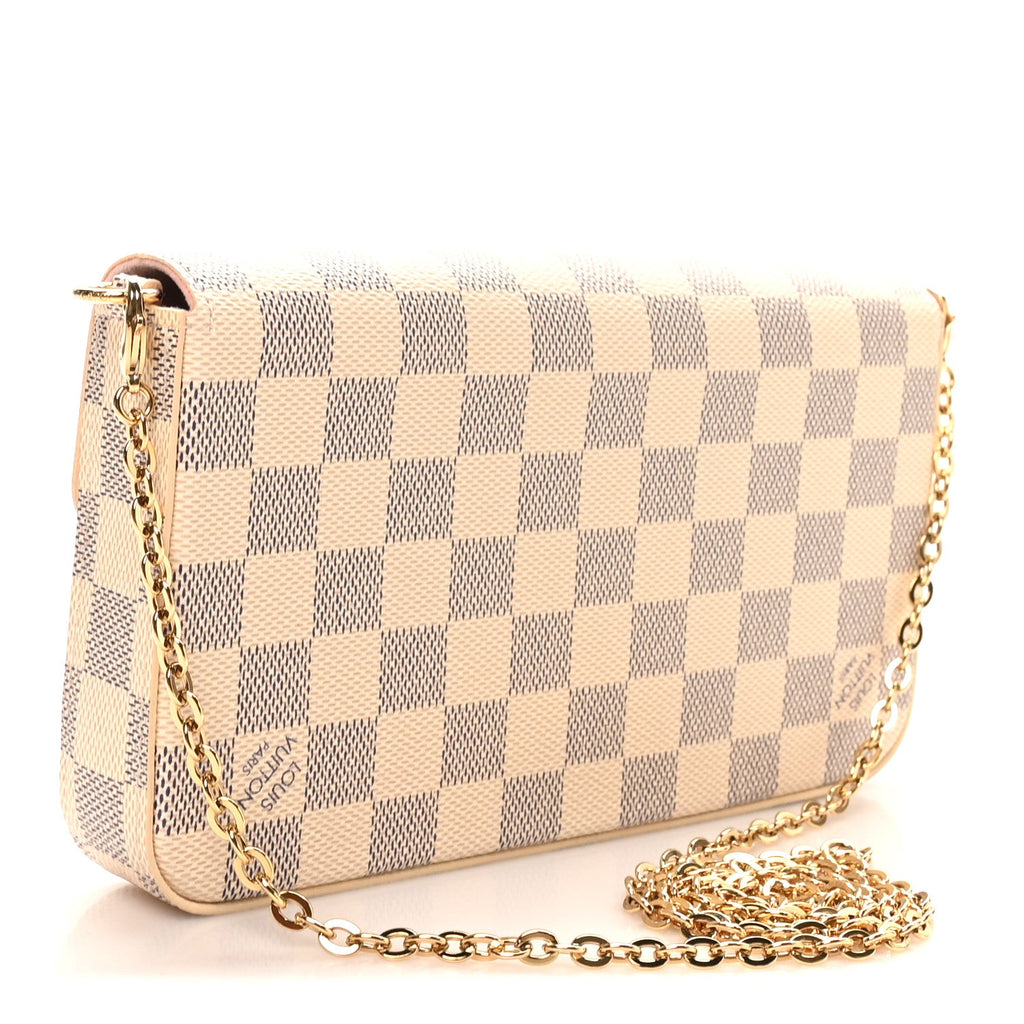 Damier Azur Pochette Felicie Chain Wallet Rose Ballerine
