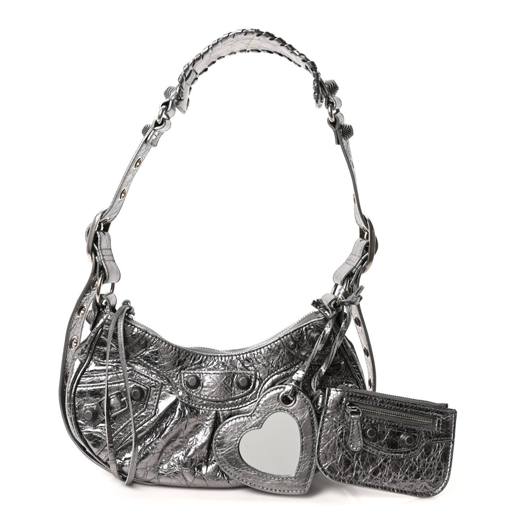 Metallic Agneau Arena Le Cagole Shoulder Bag XS Silver