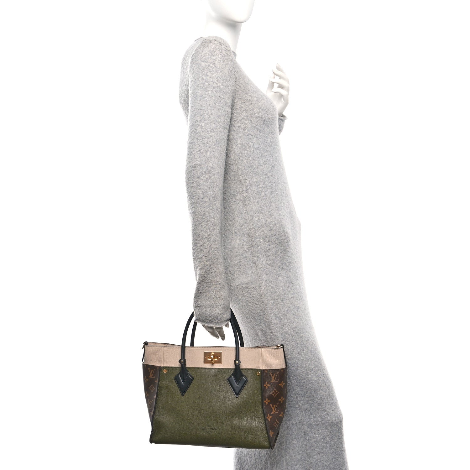 Calfskin Monogram On My Side MM Laurier Green Toffee Latte Beige