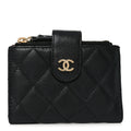 Caviar Quilted Compact Zipped Pocket Wallet Black
