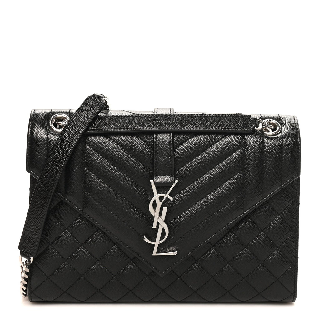 Grain De Poudre Textured Mixed Matelasse Triquilt Medium Monogram Satchel Black