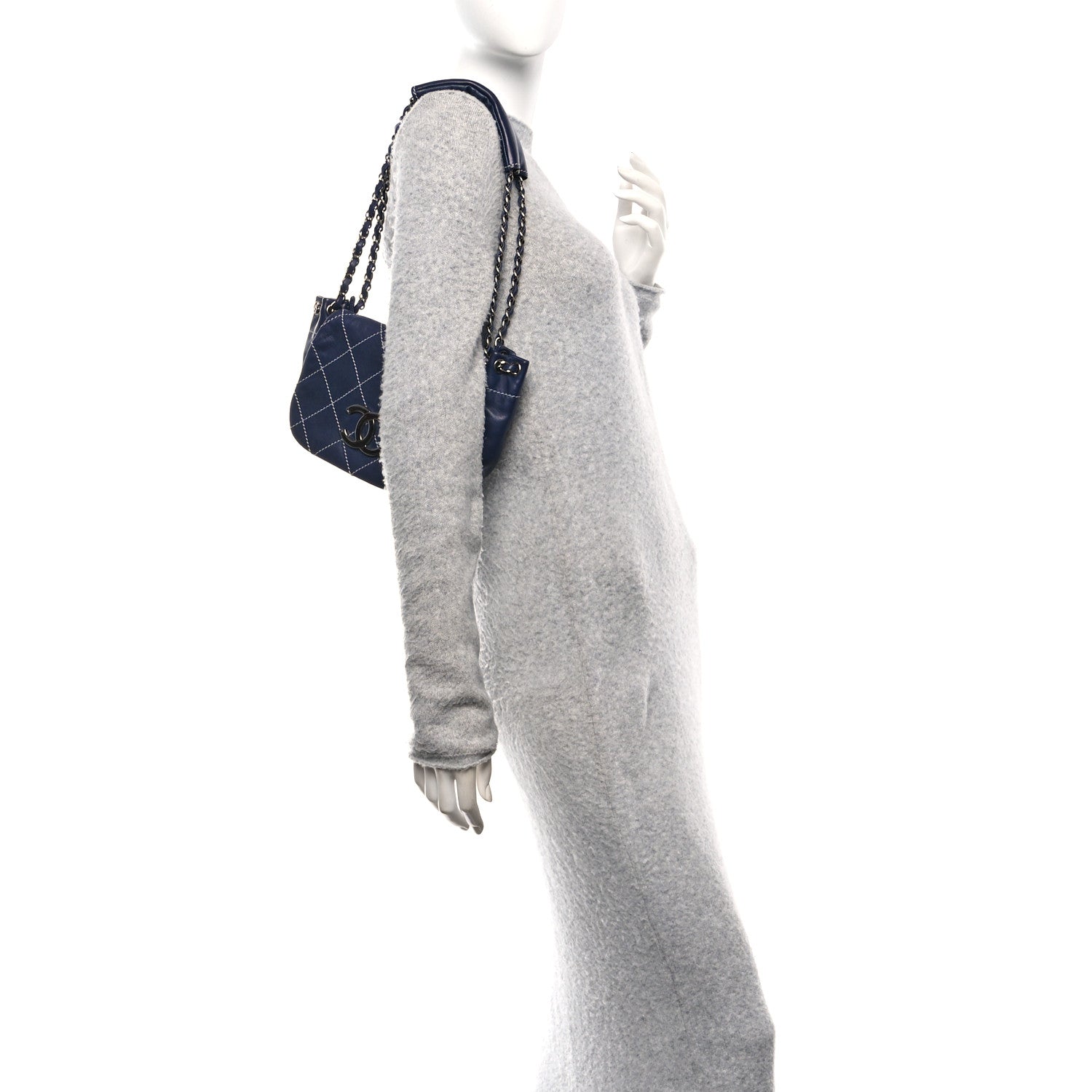 Lambskin Contrast Stitch Small Surpique Accordion Flap Navy