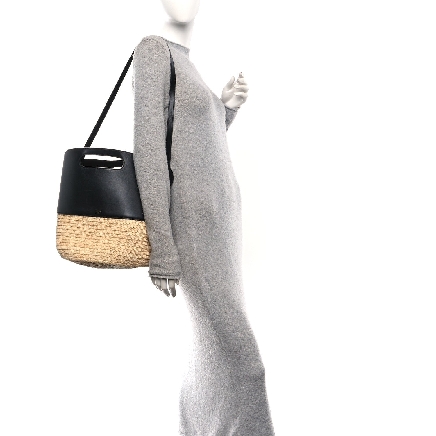 Raffia Calfskin Basket Bag Natural Black