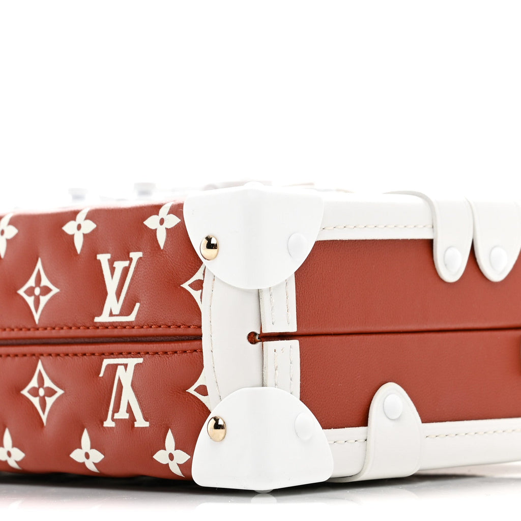 Lambskin Embossed Monogram Petite Malle Brown White
