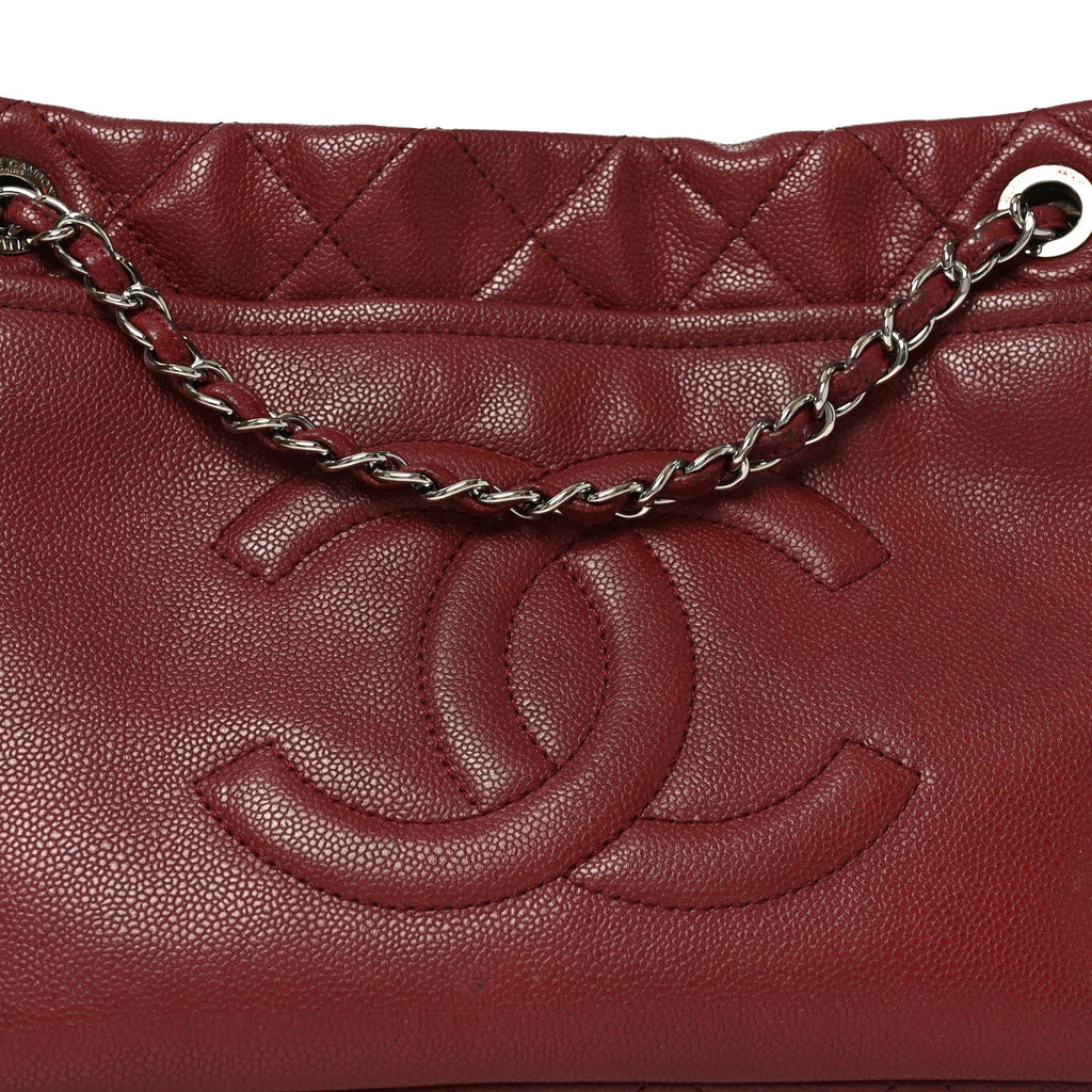 Caviar Quilted Large Timeless CC Soft Tote Dark Red