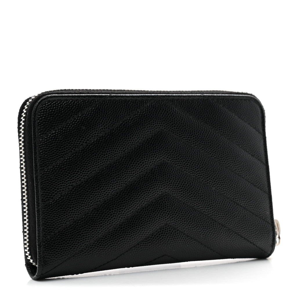 Grain De Poudre Matelasse Chevron Monogram Small Zip Around Wallet Black