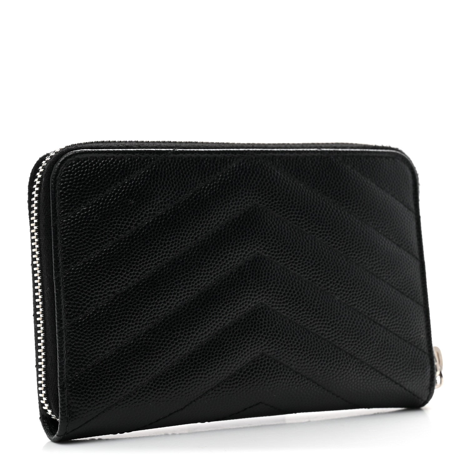 Grain De Poudre Matelasse Chevron Monogram Small Zip Around Wallet Black