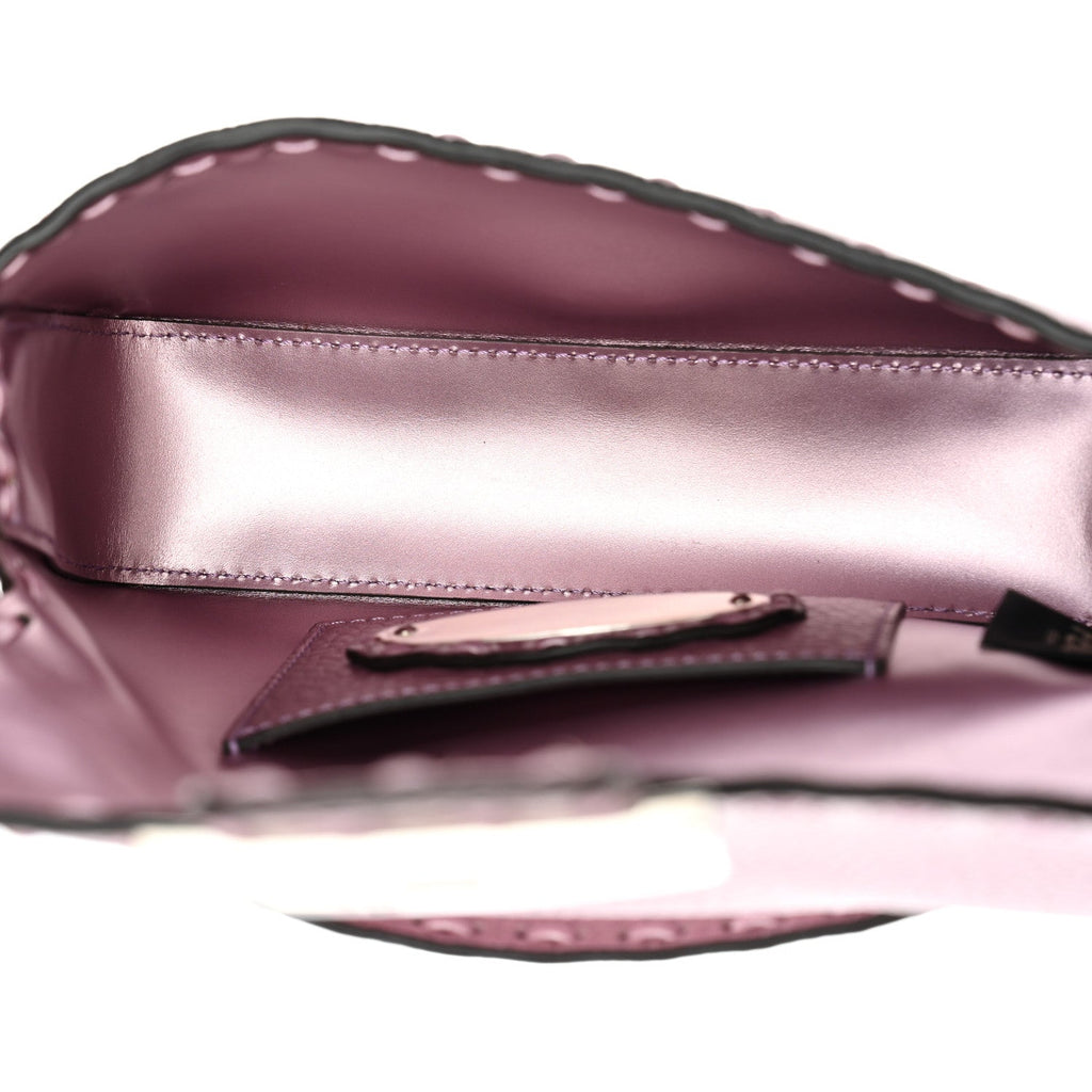 Metallic Cuoio Roma Sellerissima Nappa Sintetica Tape Stitch Mini Baguette Rosa Placca Argento
