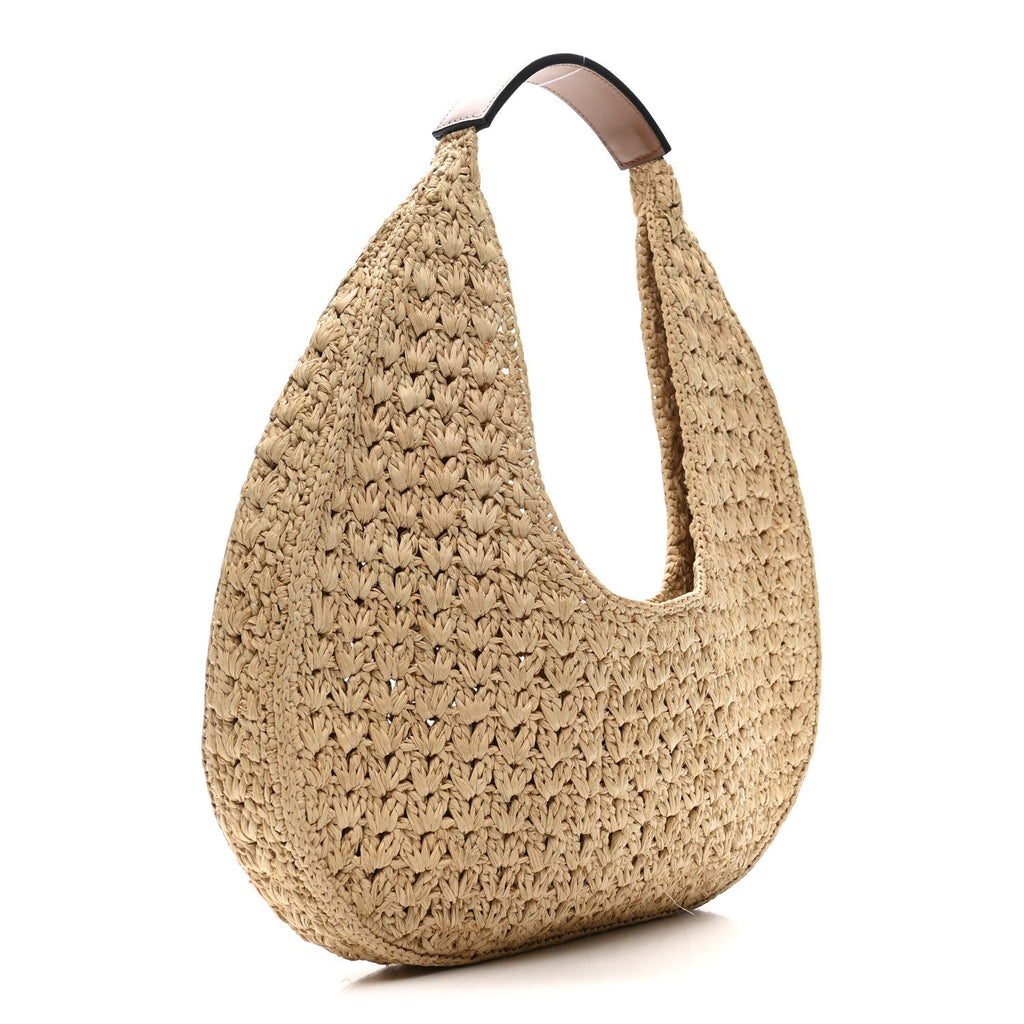Raffia Calfskin Triomphe Panier Hobo Bag Natural Tan