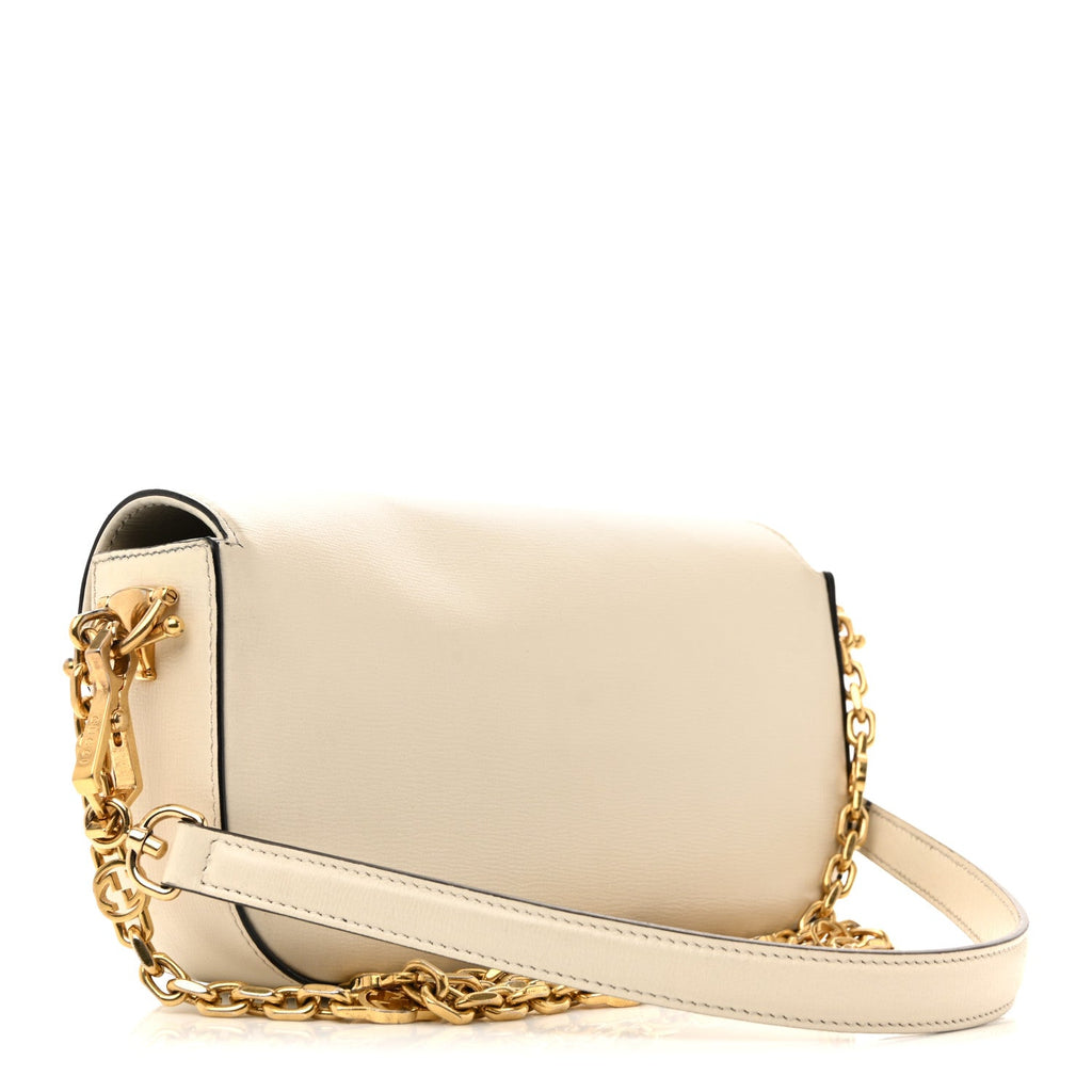 Azalea Calfskin Crystal Small Horsebit 1955 Chain Shoulder Bag White