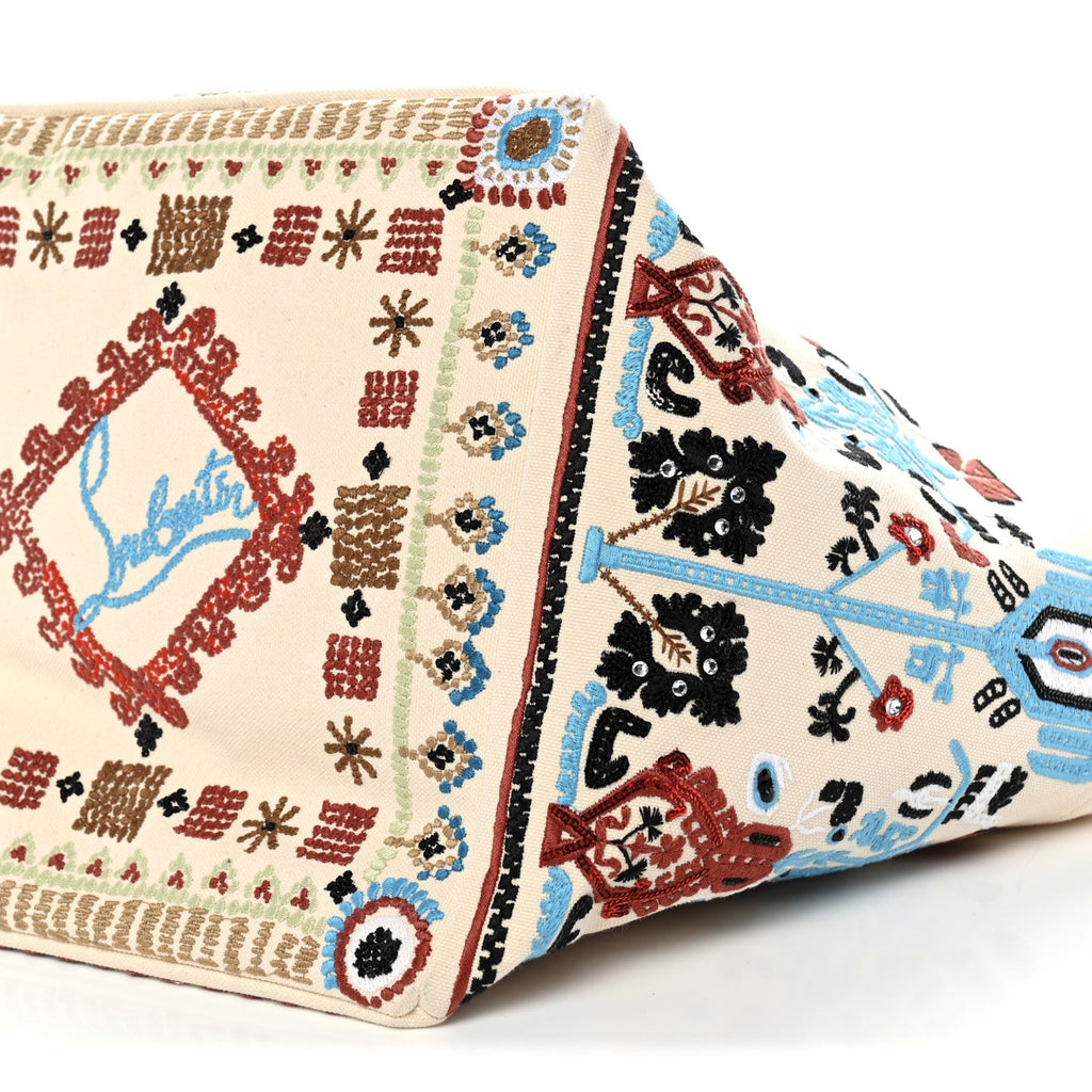 Frise Broderie Calfskin Greekaba Tote Biscotto Multicolor