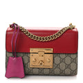 GG Supreme Monogram Calfskin Small Padlock Shoulder Bag Beige Hibiscus Red New Rosette