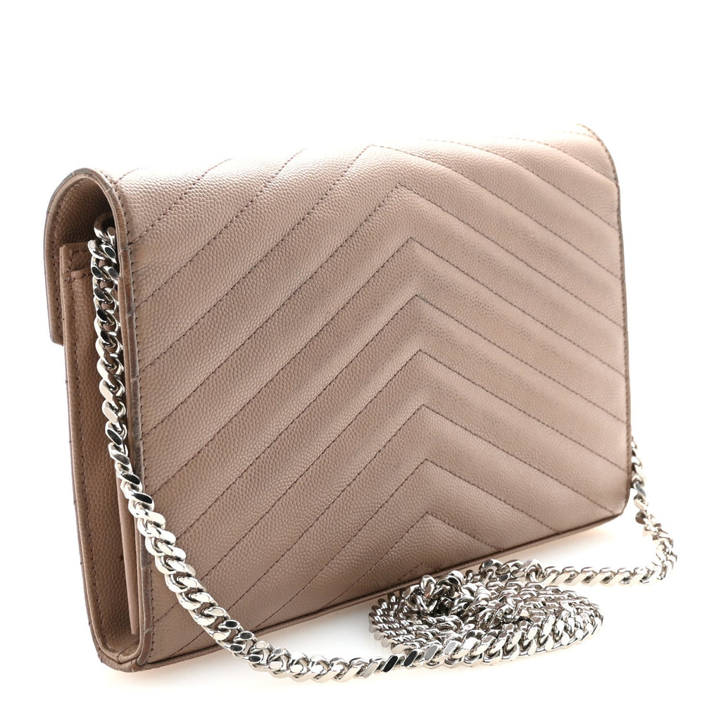 Grain De Poudre Matelasse Chevron Monogram Chain Wallet Taupe