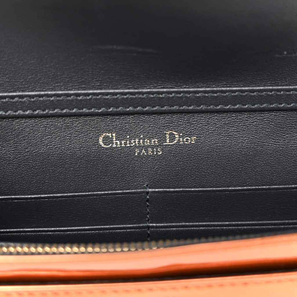 Metallic Patent Micro-Cannage Diorama Wallet on Chain Pouch Orange