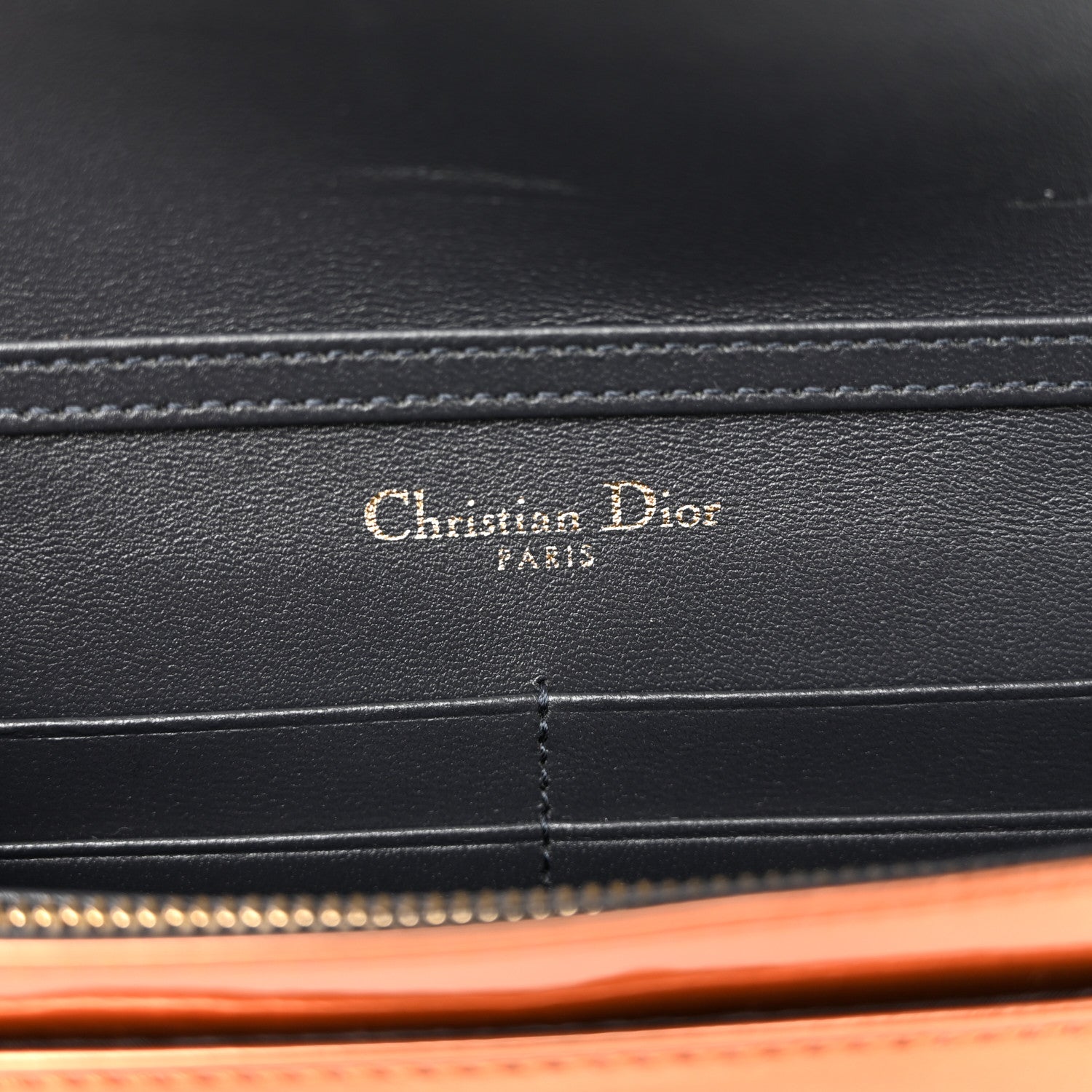 Metallic Patent Micro-Cannage Diorama Wallet on Chain Pouch Orange