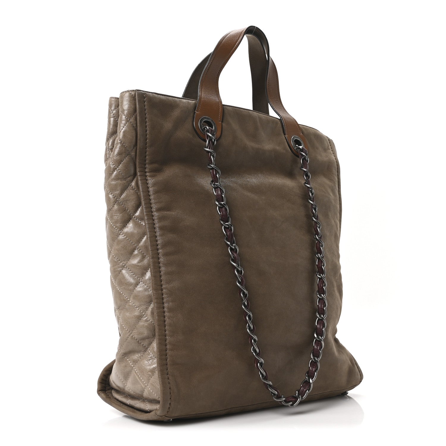 Iridescent Calfskin In The Mix Tall Tote Khaki