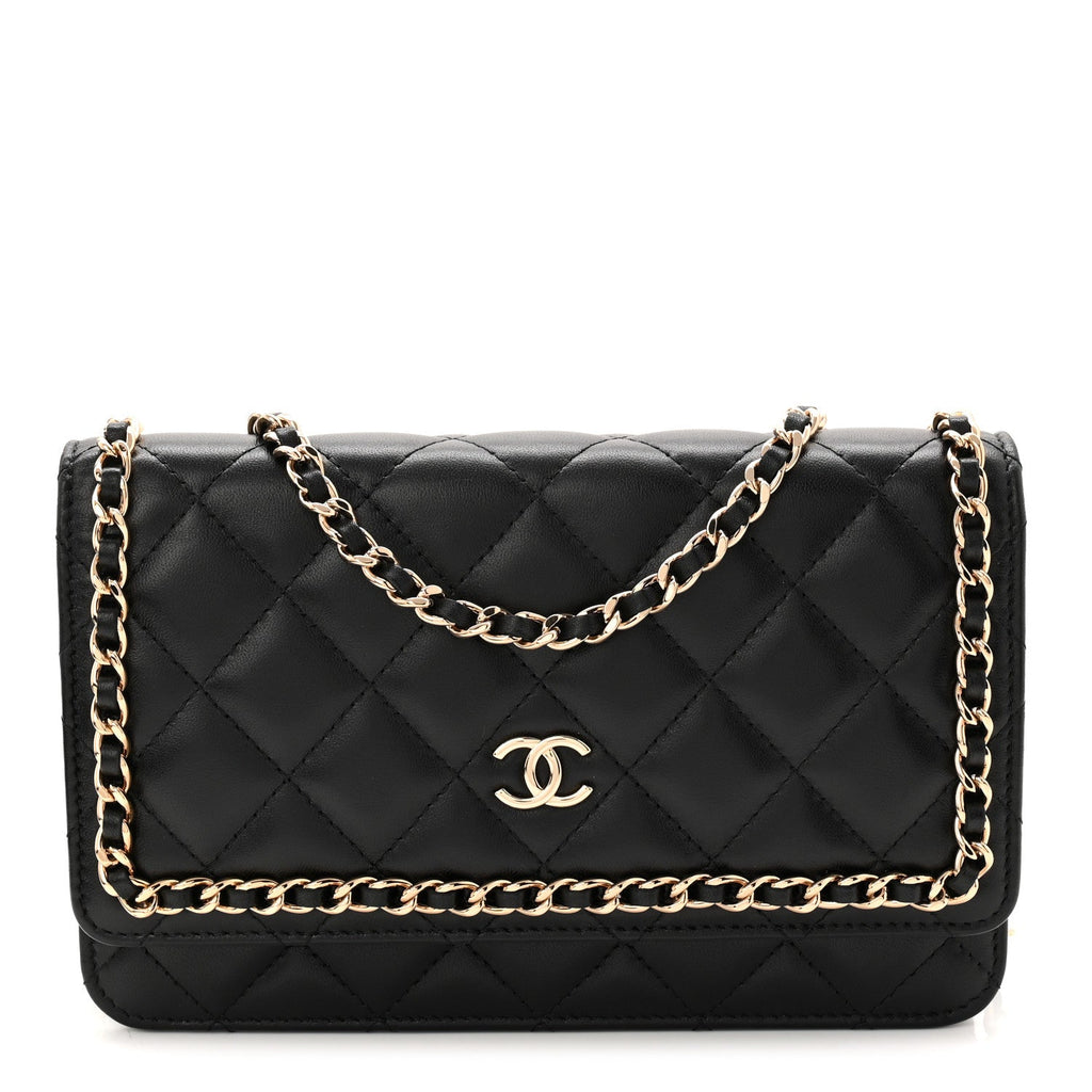 Lambskin Quilted Chain Around Wallet On Chain WOC Black