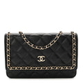 Lambskin Quilted Chain Around Wallet On Chain WOC Black